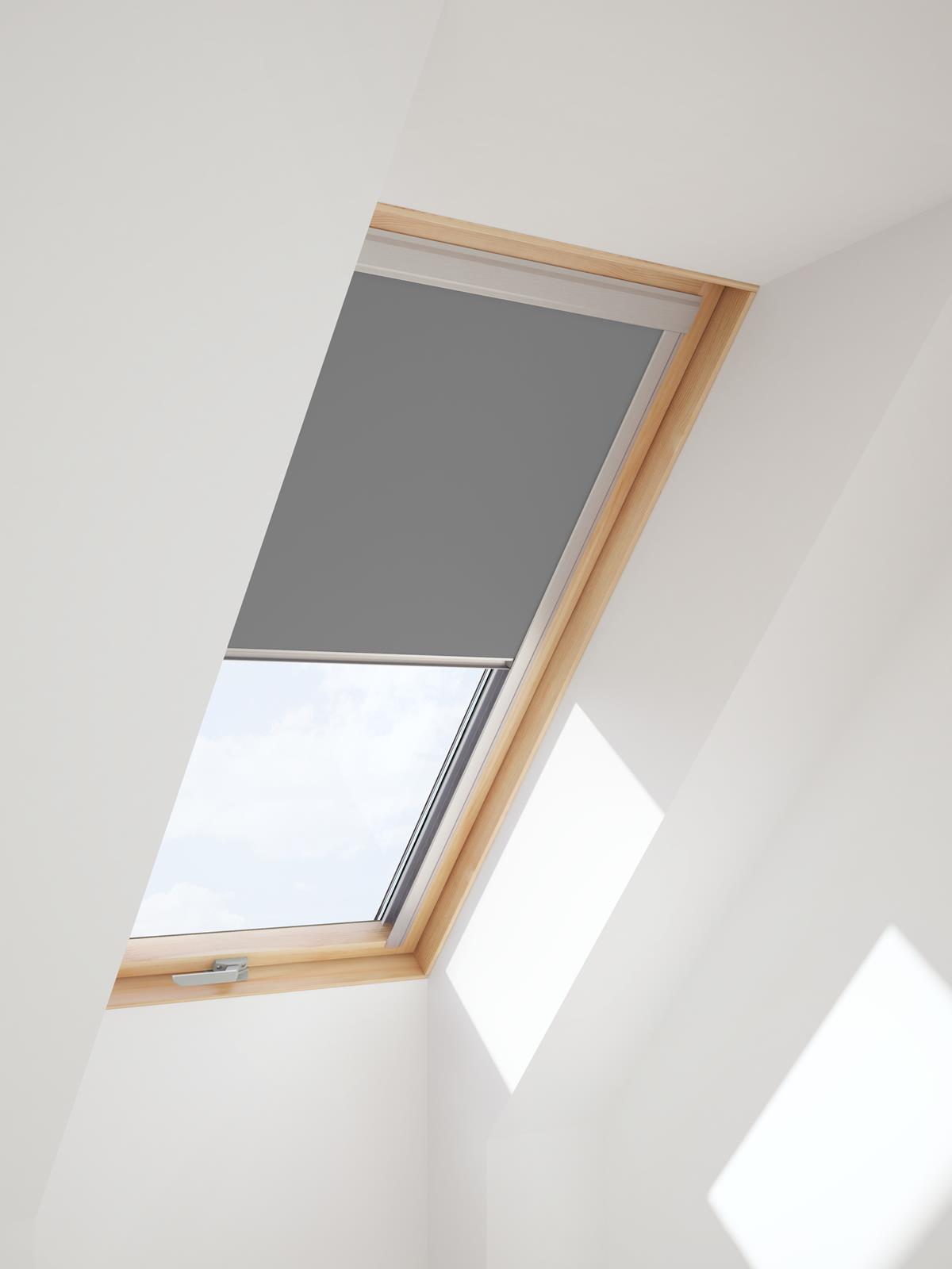 Verdunkelungsrollo für VELUX Dachfenster in grauer Farbe